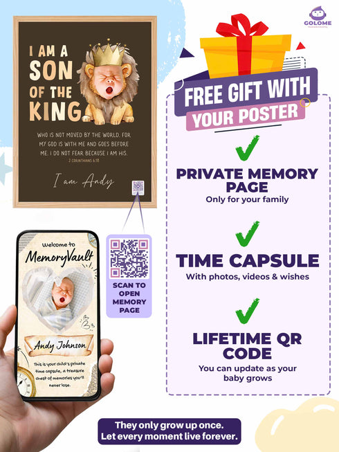 Christian Baby Poster Bundle – Lion Theme – Scripture, Affirmations & Wishes for Baby – Custom Keepsake